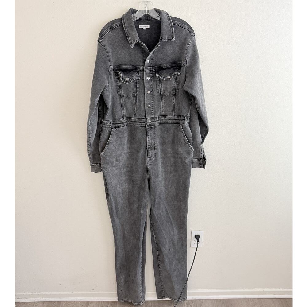 Good American Jumpsuit Size 5 (2XL) Zip Buttons Pockets Stretch Cotton Blend